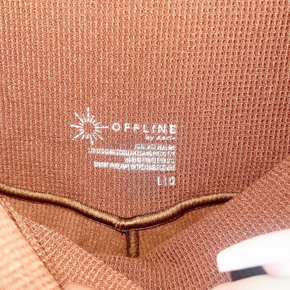 Aerie Real Me Waffle Knit Crossover Short Inseam 7/8 Brown Leggings - Picture 5 of 7